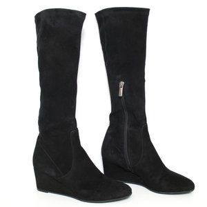 Aquatalia Black Suede Wedge Tall Boots Sz 7